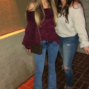 Burgundy Off Shoulder Sweater